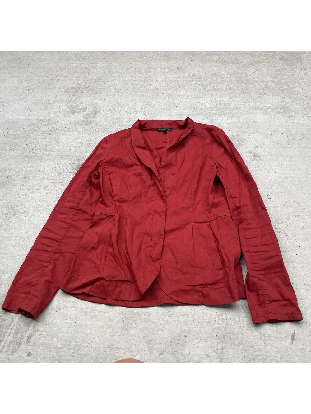 Eileen Fisher XS Rust Linen Blend Asymmetric Zip Jacket Lagenlook Minimal